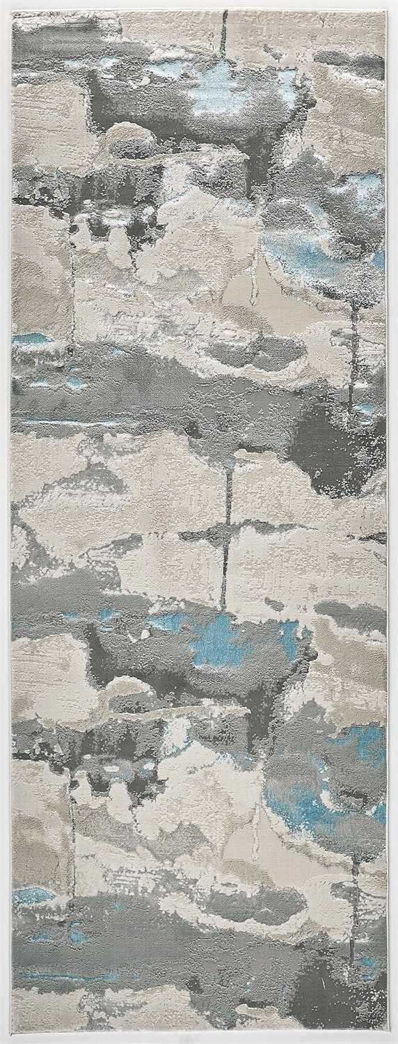 8" Blue and Gray Abstract Power Loom Runner Rug