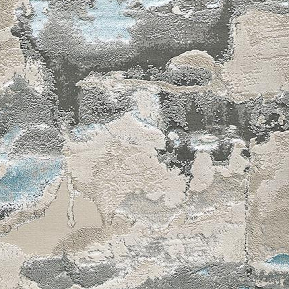 8" Blue and Gray Abstract Power Loom Runner Rug