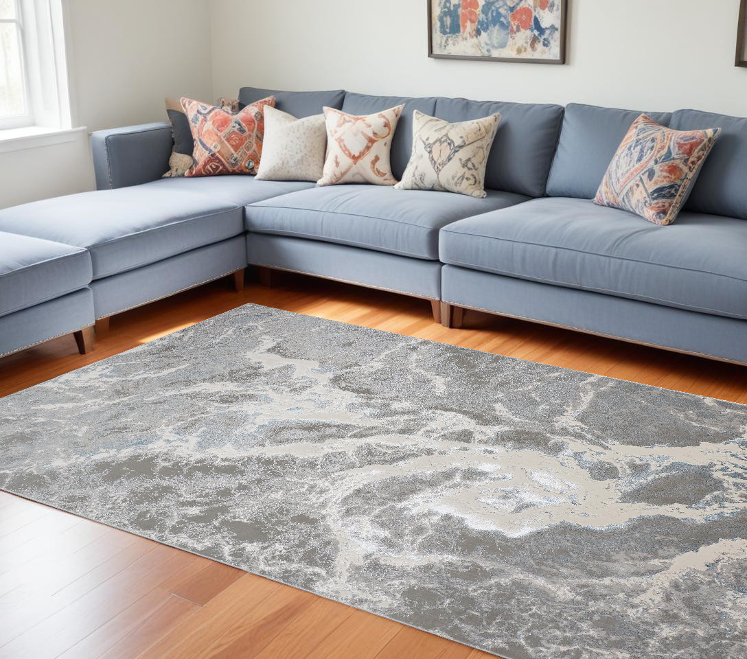 8" X 10" Gray and Ivory Abstract Area Rug