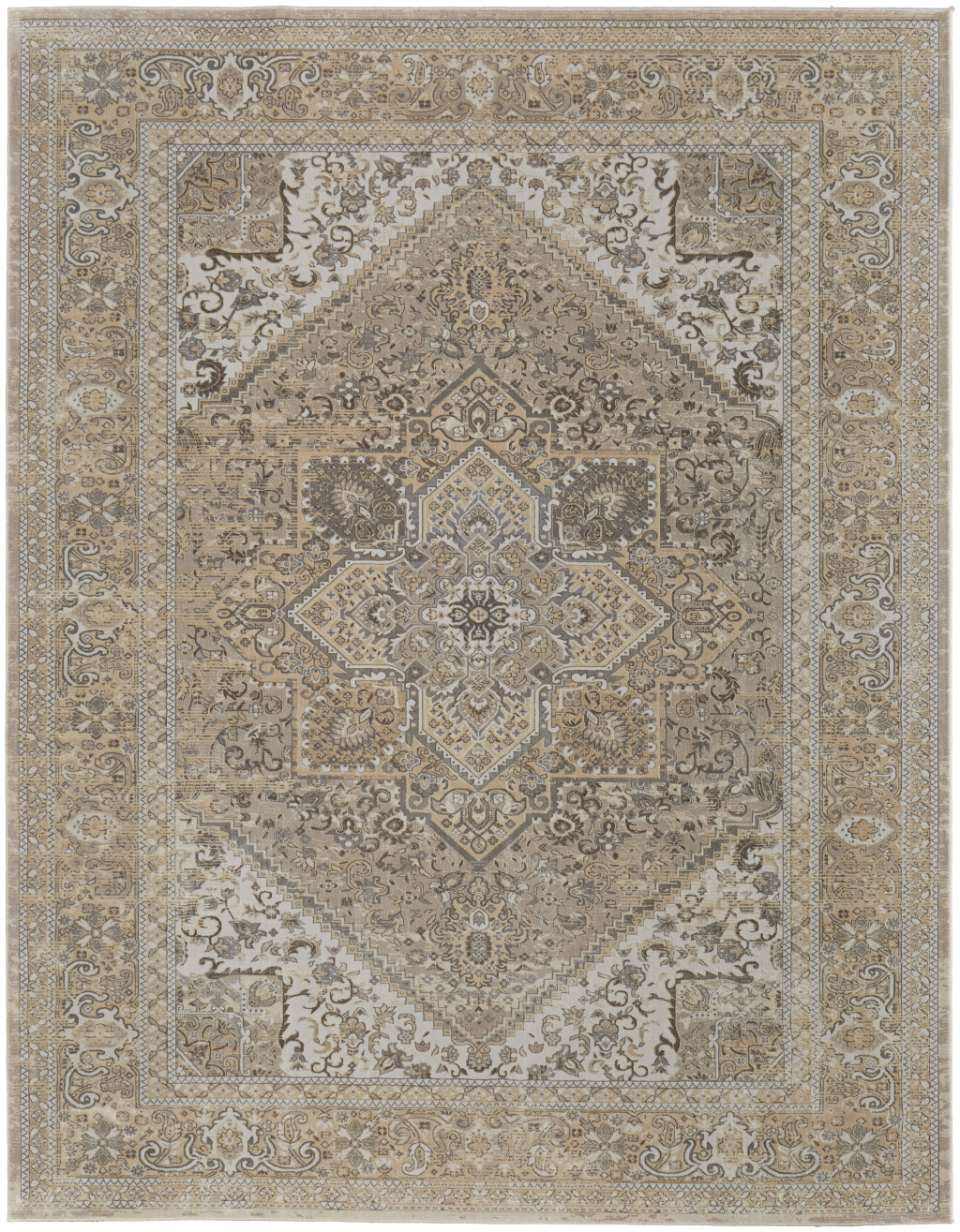 4" X 6" Brown and Ivory Floral Power Loom Distressed Non Skid Area Rug