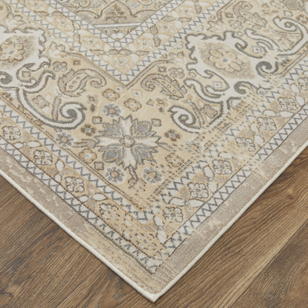 4" X 6" Brown and Ivory Floral Power Loom Distressed Non Skid Area Rug