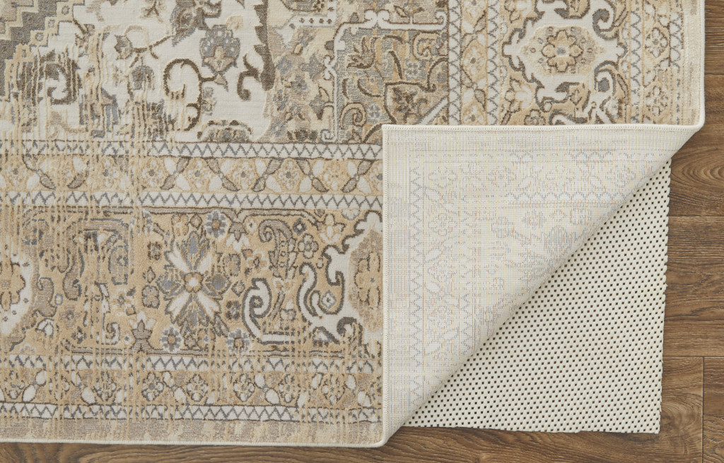4" X 6" Brown and Ivory Floral Power Loom Distressed Non Skid Area Rug