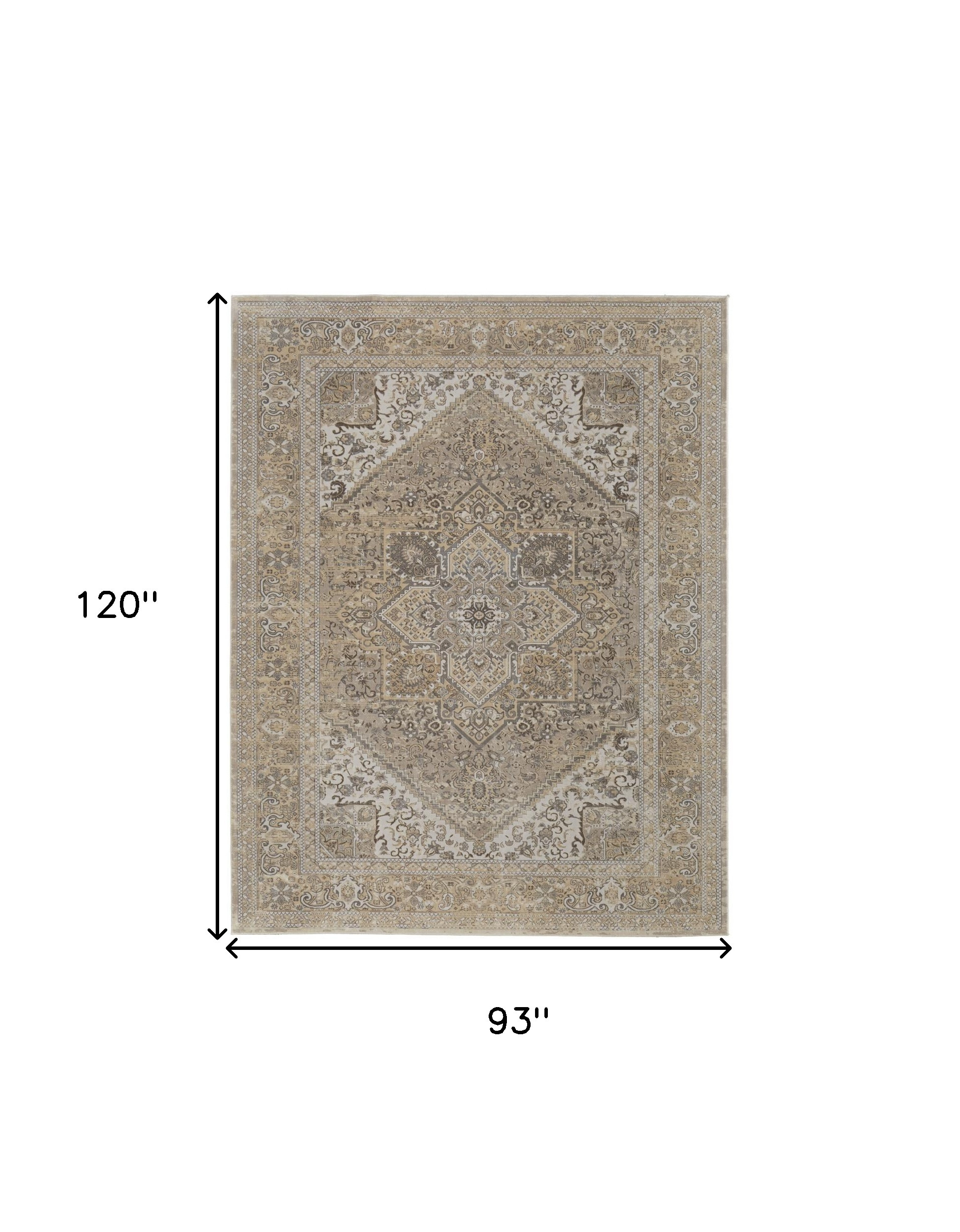 8" X 10" Brown Ivory And Tan Floral Power Loom Distressed Area Rug