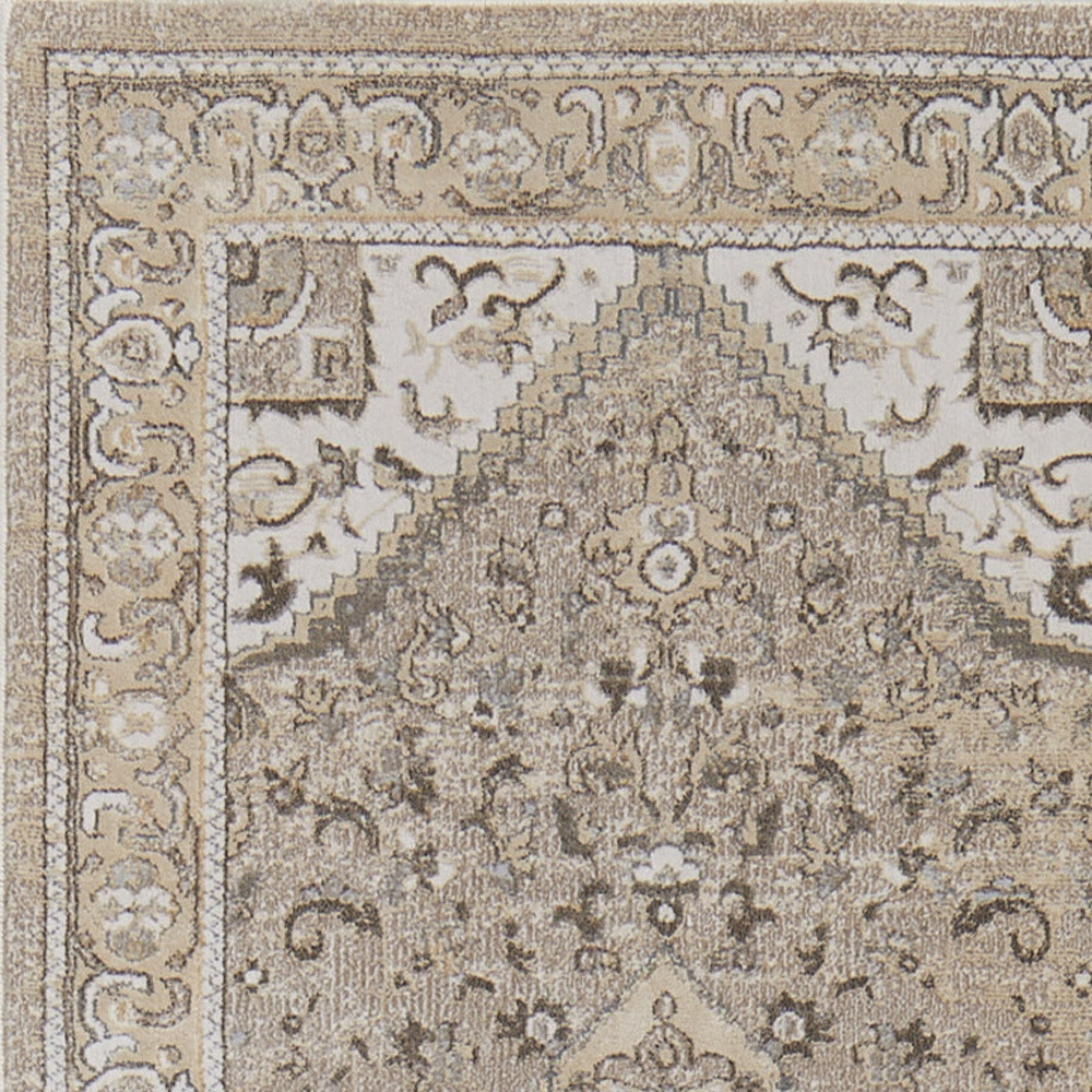 8" Brown and Ivory Medallion Power Loom Distressed Runner Rug