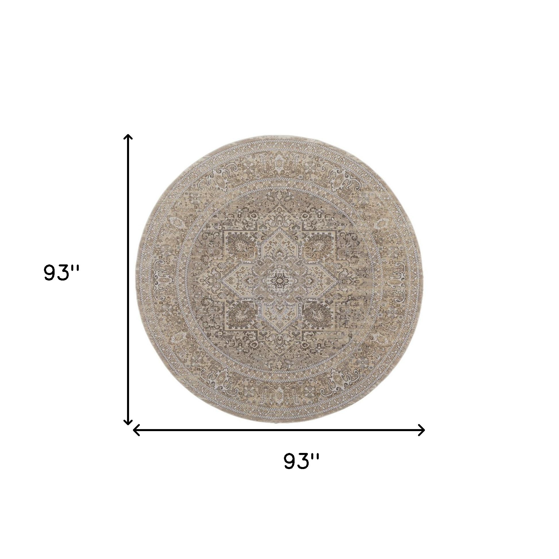 8" Brown and Ivory Round Medallion Power Loom Distressed Area Rug