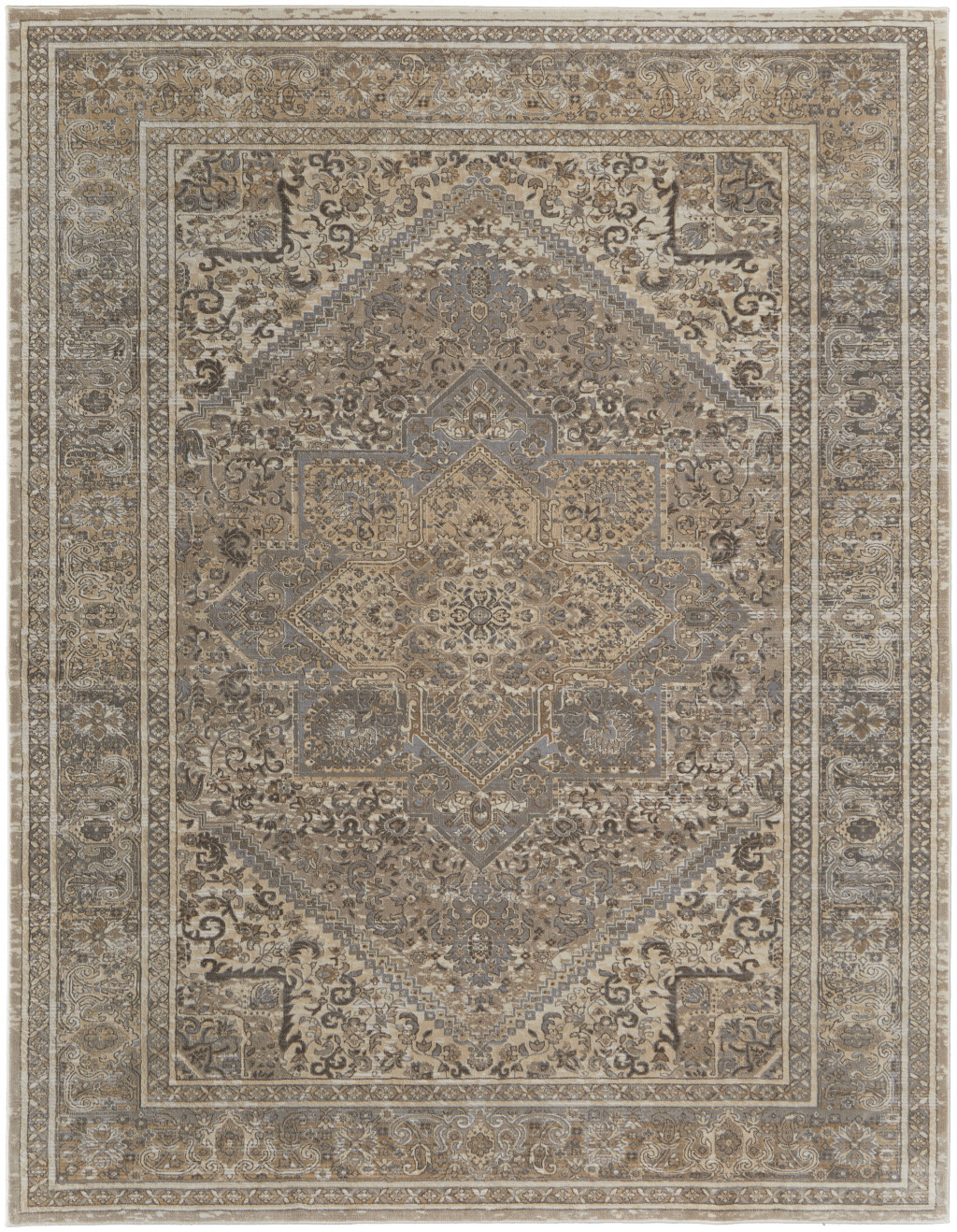 4" X 6" Tan and Brown Floral Power Loom Distressed Non Skid Area Rug