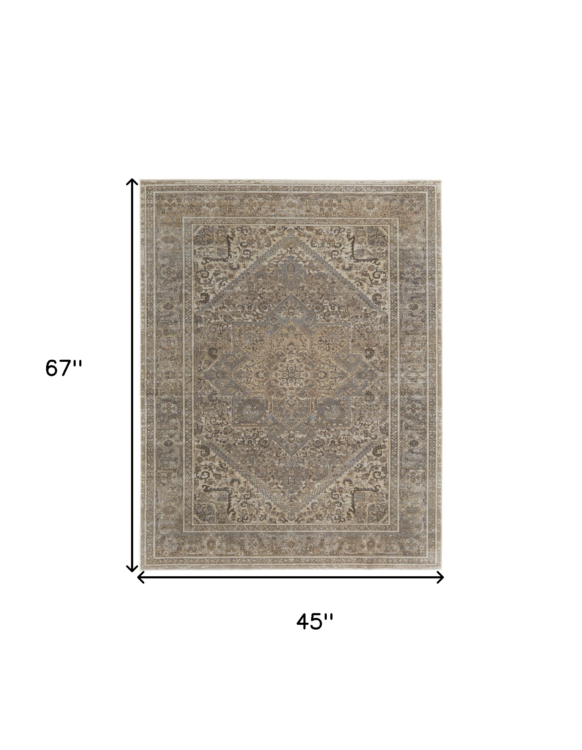 4" X 6" Tan and Brown Floral Power Loom Distressed Non Skid Area Rug