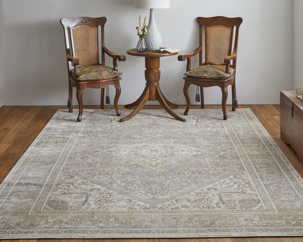 4" X 6" Tan and Brown Floral Power Loom Distressed Non Skid Area Rug