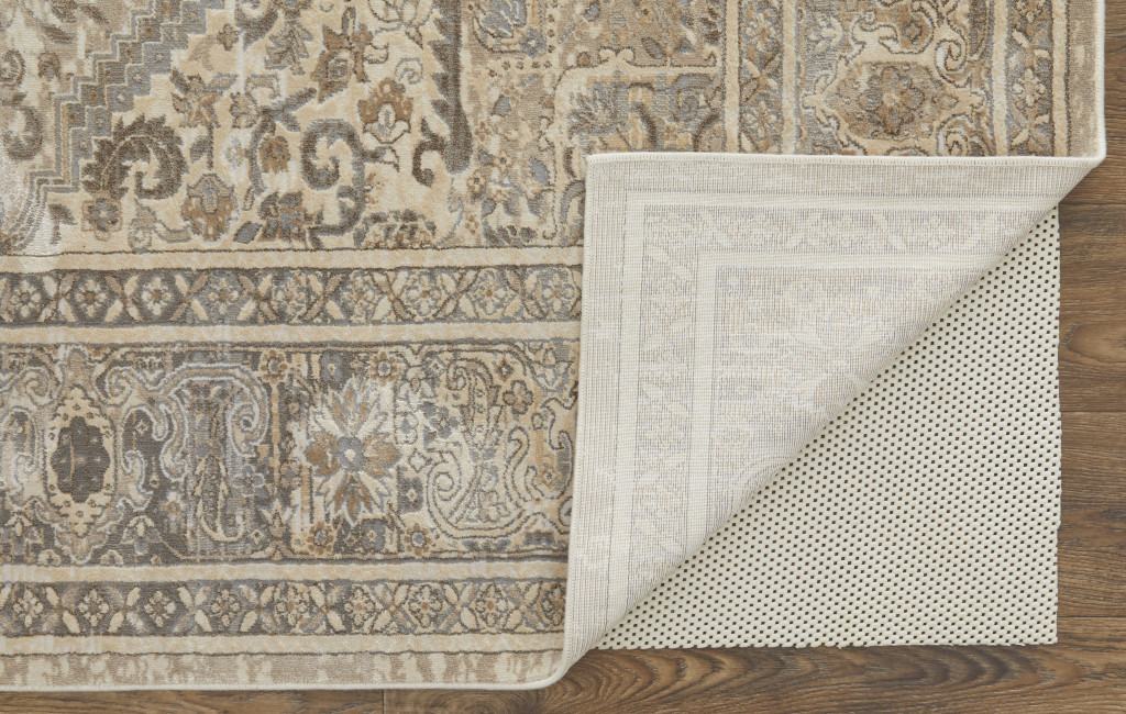 4" X 6" Tan and Brown Floral Power Loom Distressed Non Skid Area Rug