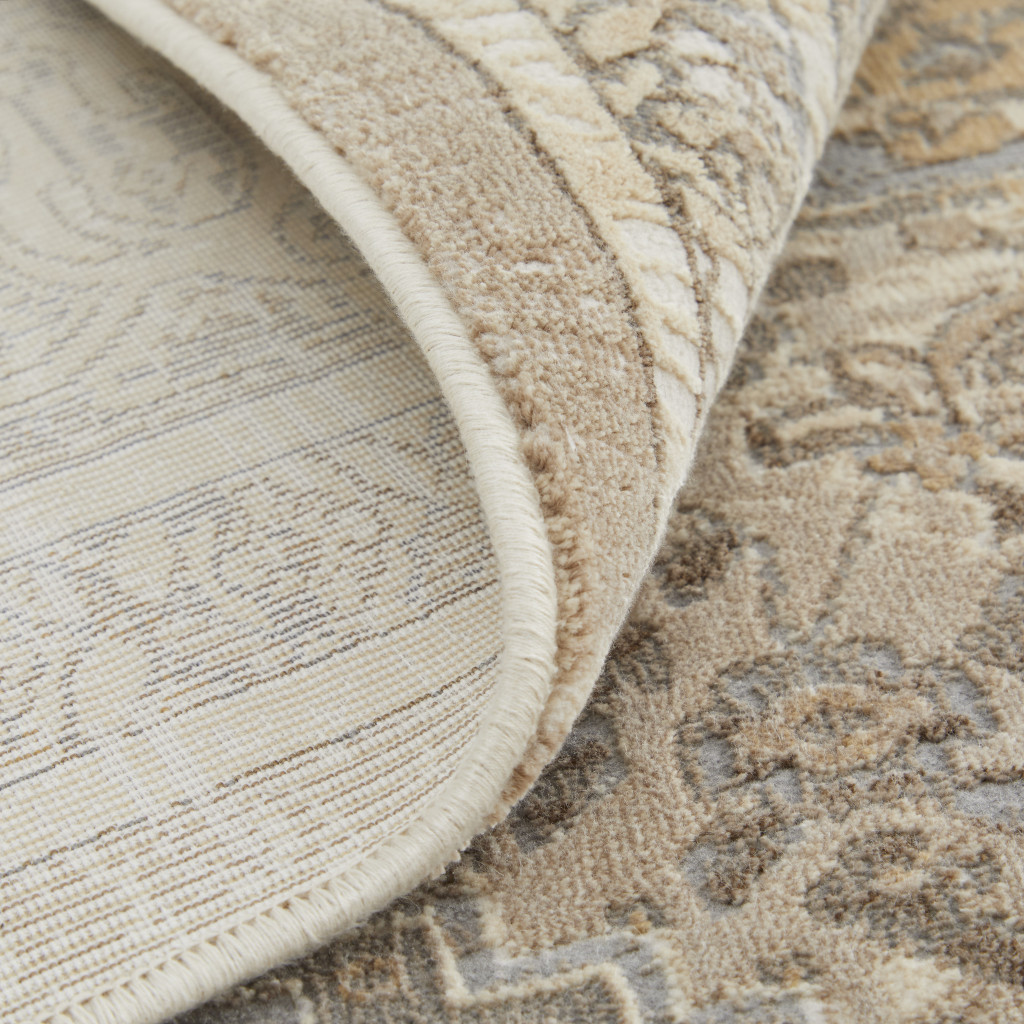 4" X 6" Tan and Brown Floral Power Loom Distressed Non Skid Area Rug