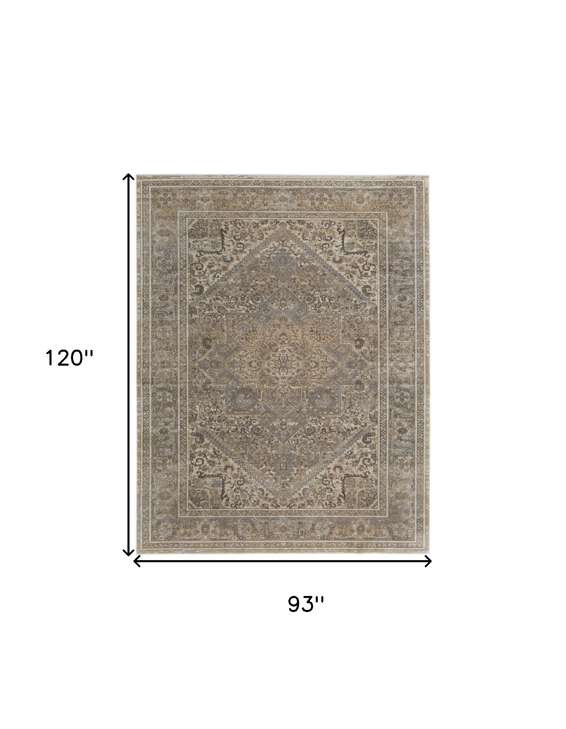 8" X 10" Tan Brown And Ivory Floral Power Loom Distressed Area Rug