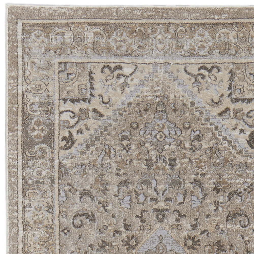 8" Brown and Ivory Medallion Power Loom Distressed Runner Rug