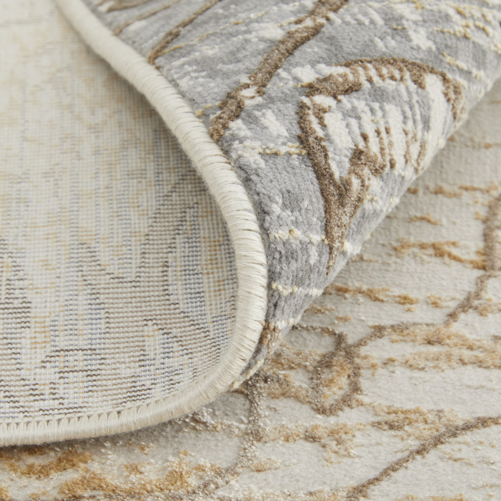 4" X 6" Tan and Gray Floral Power Loom Non Skid Area Rug