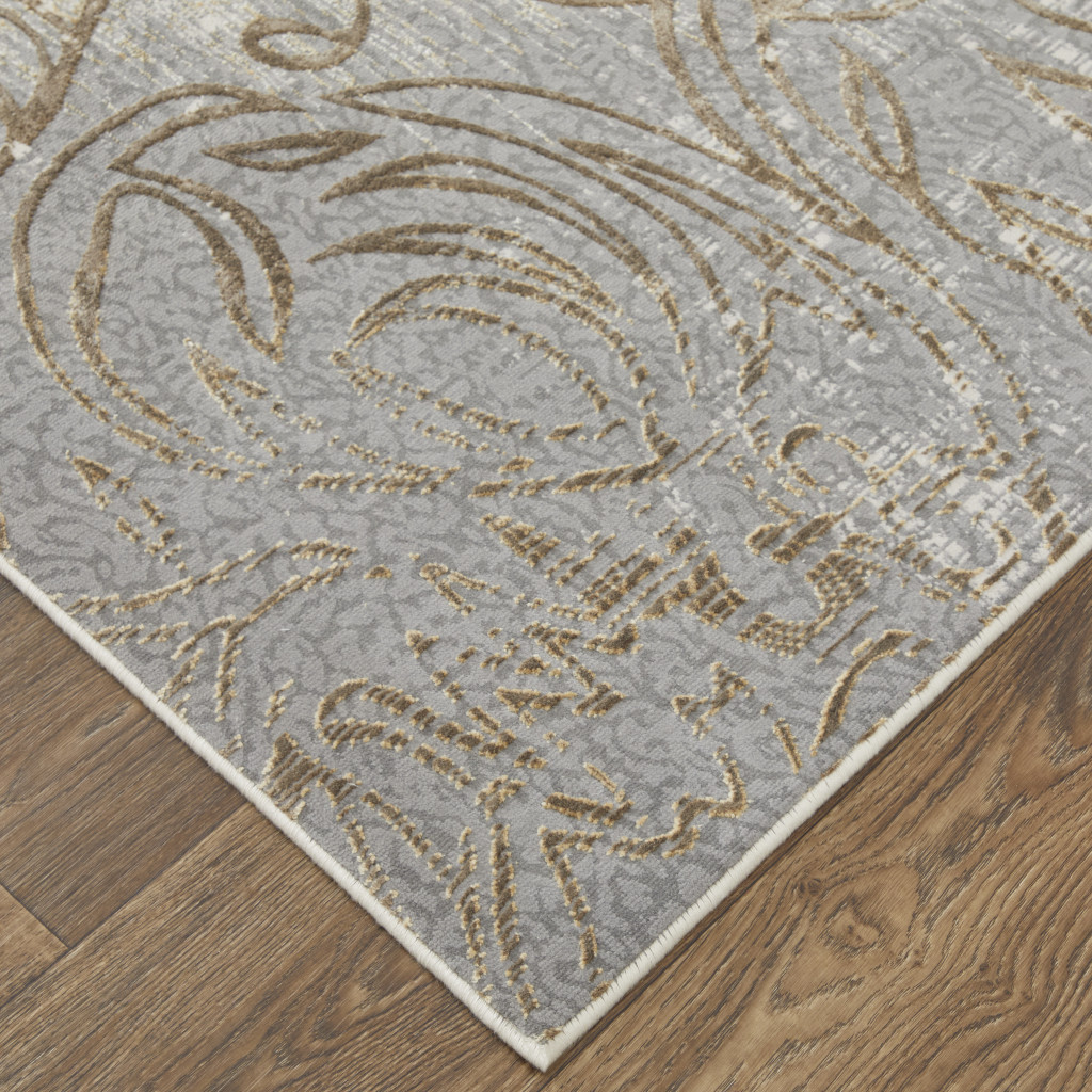 8" X 10" Silver Tan And Gray Floral Power Loom Area Rug