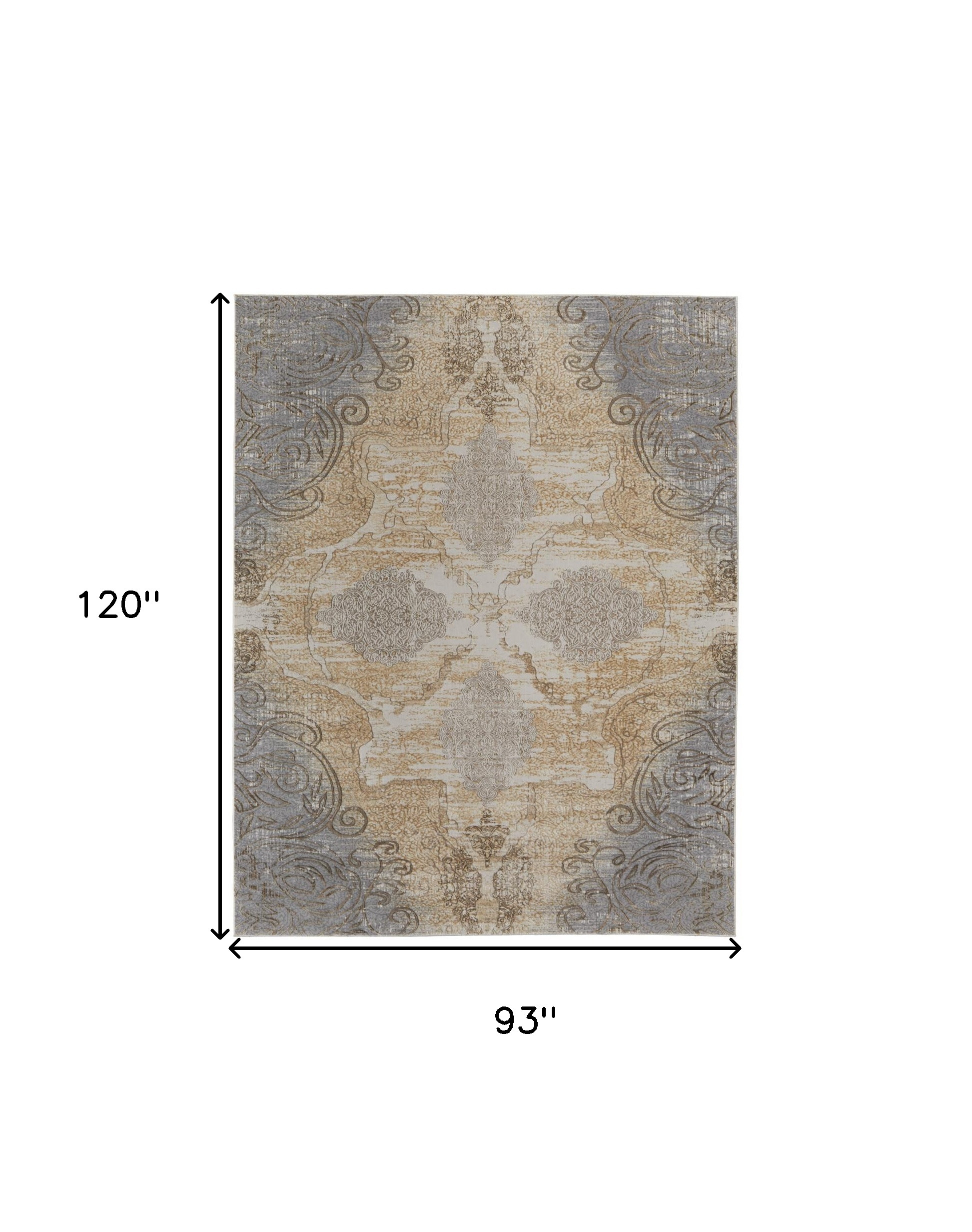 8" X 10" Silver Tan And Gray Floral Power Loom Area Rug