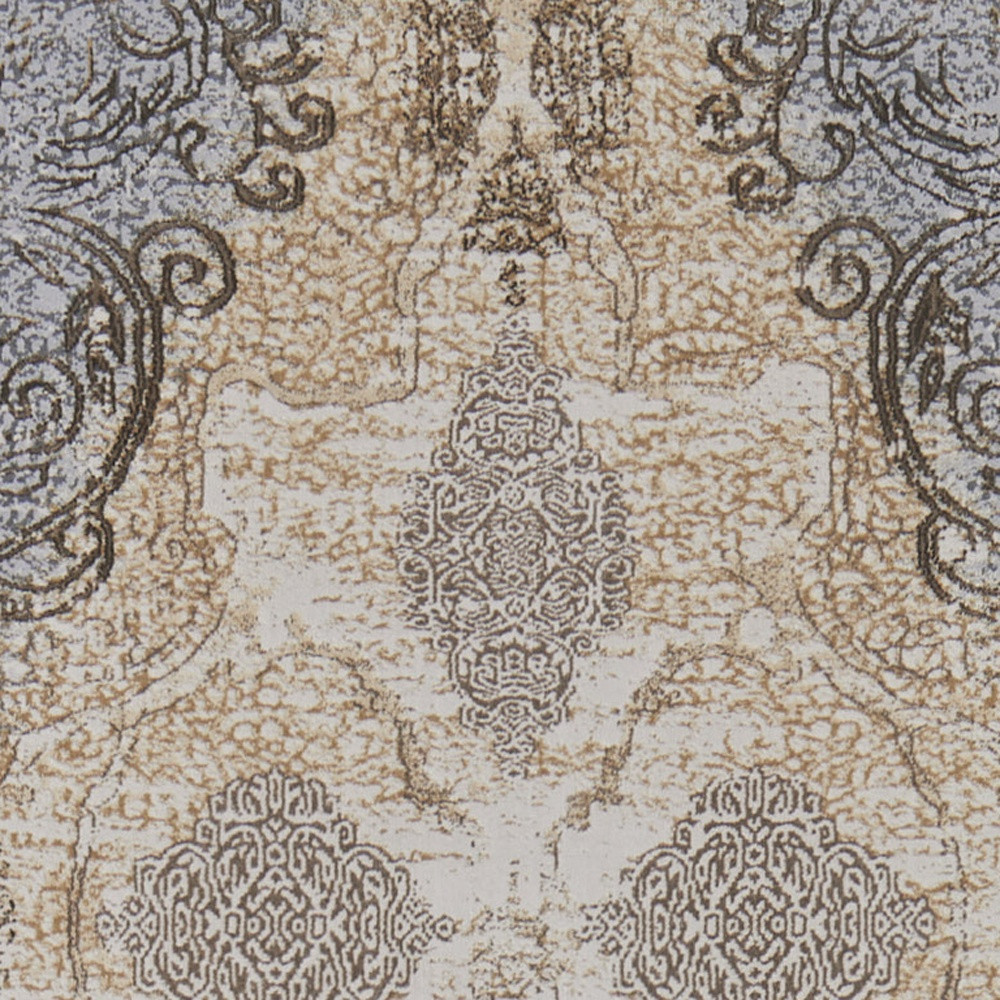 8" Gray and Brown Medallion Power Loom Distressed Runner Rug