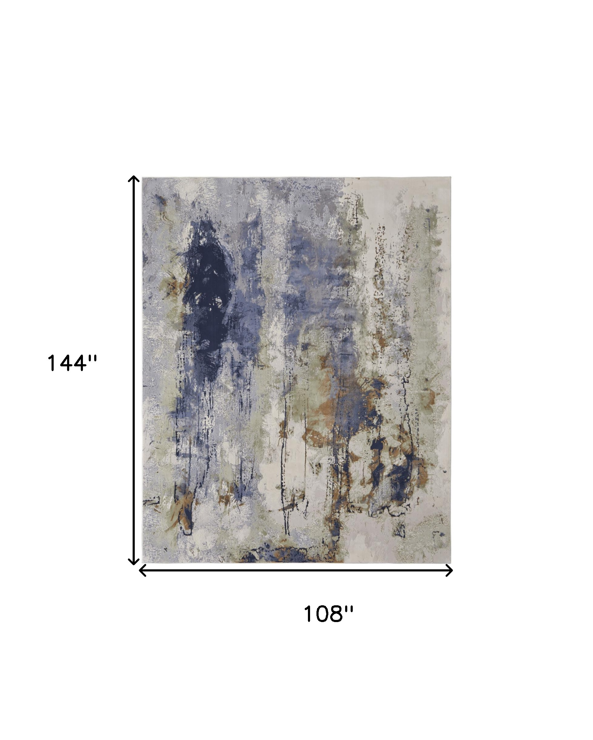 9" X 12" Blue Orange And Ivory Abstract Power Loom Area Rug
