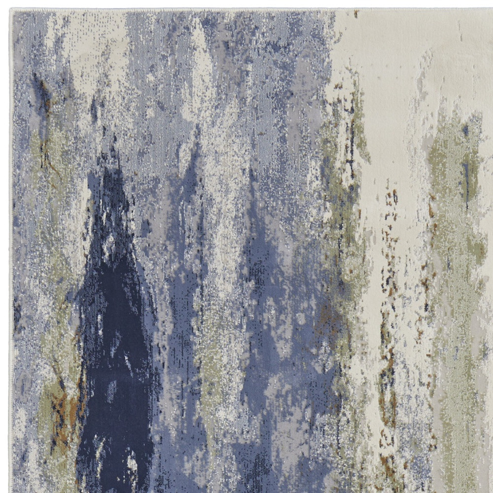 8" Blue Orange And Ivory Abstract Power Loom Runner Rug