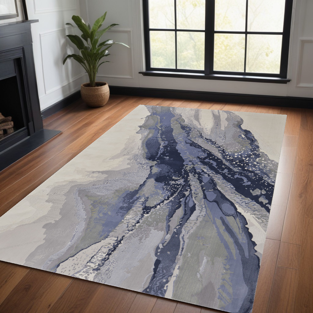 4" X 6" Gray and Ivory Abstract Power Loom Area Rug