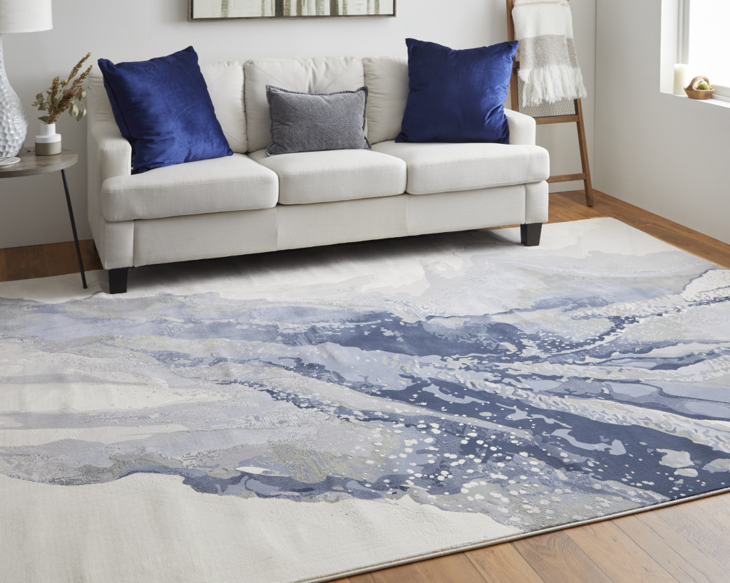 8" X 10" Gray and Ivory Abstract Power Loom Area Rug