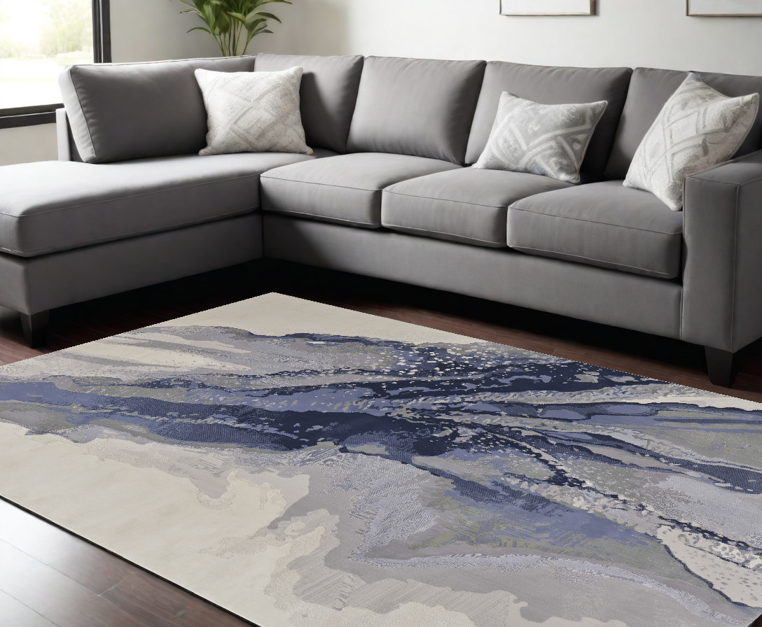 8" X 10" Gray and Ivory Abstract Power Loom Area Rug