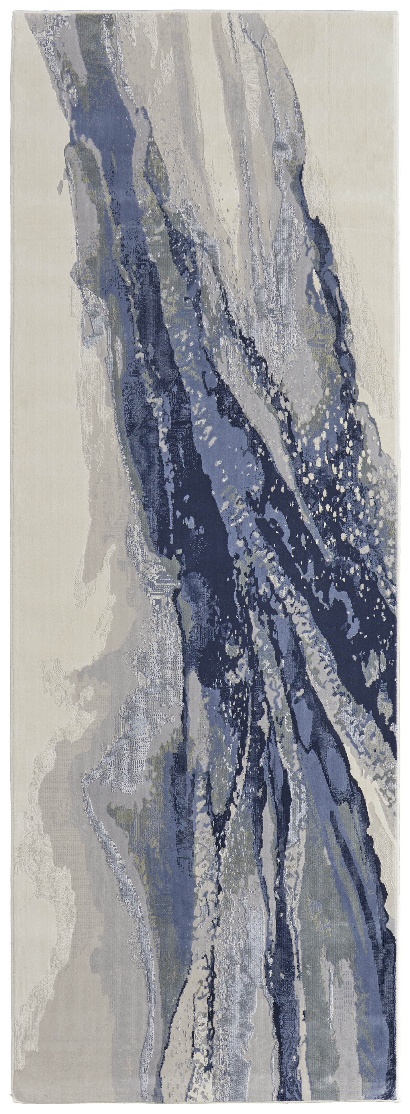 8" Blue Gray And Ivory Abstract Power Loom Runner Rug