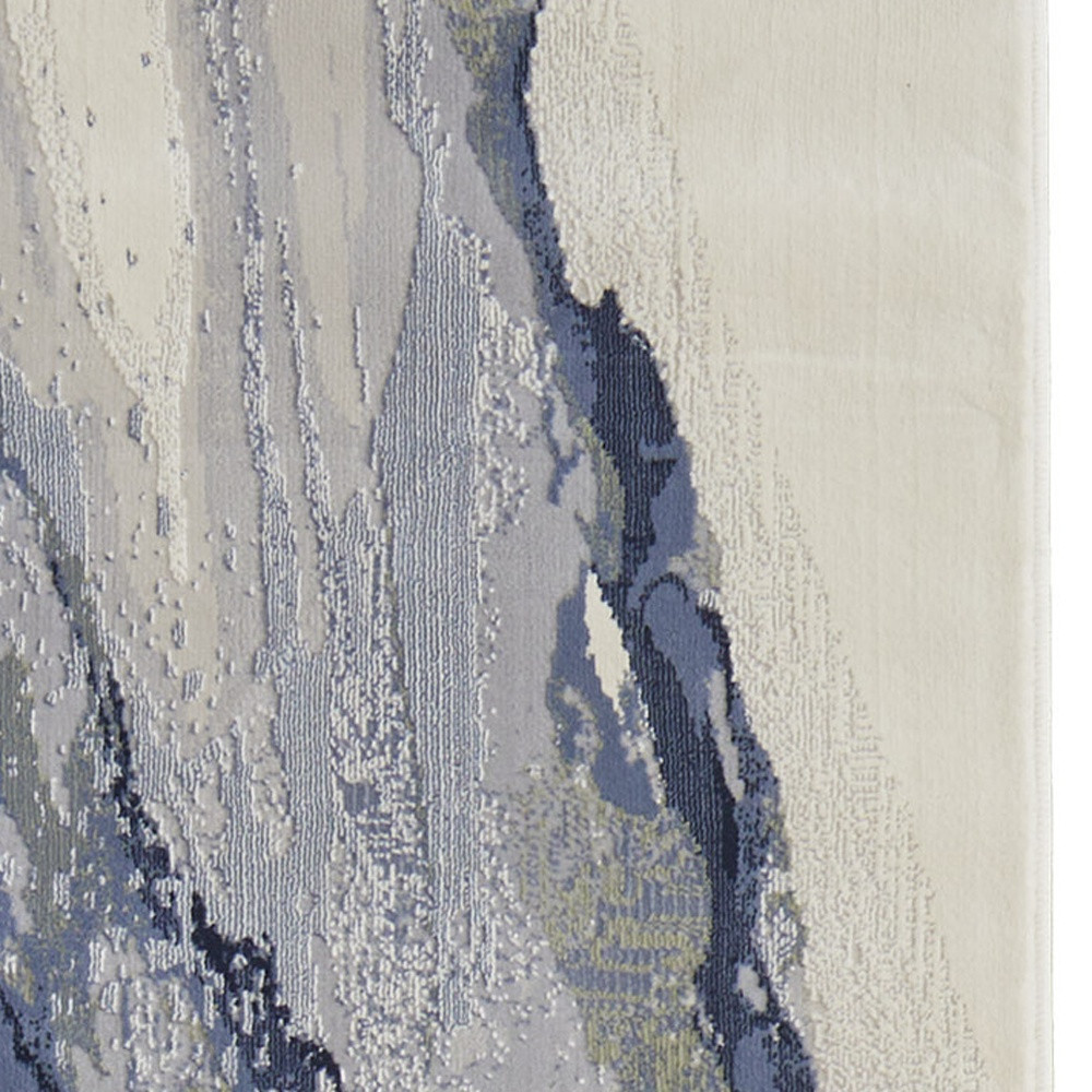 8" Blue Gray And Ivory Abstract Power Loom Runner Rug