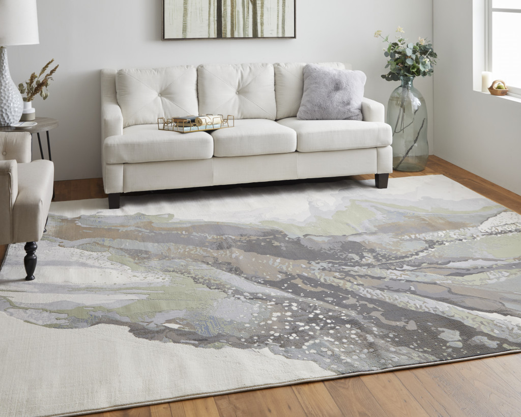 9" X 12" Green and Brown Abstract Power Loom Area Rug