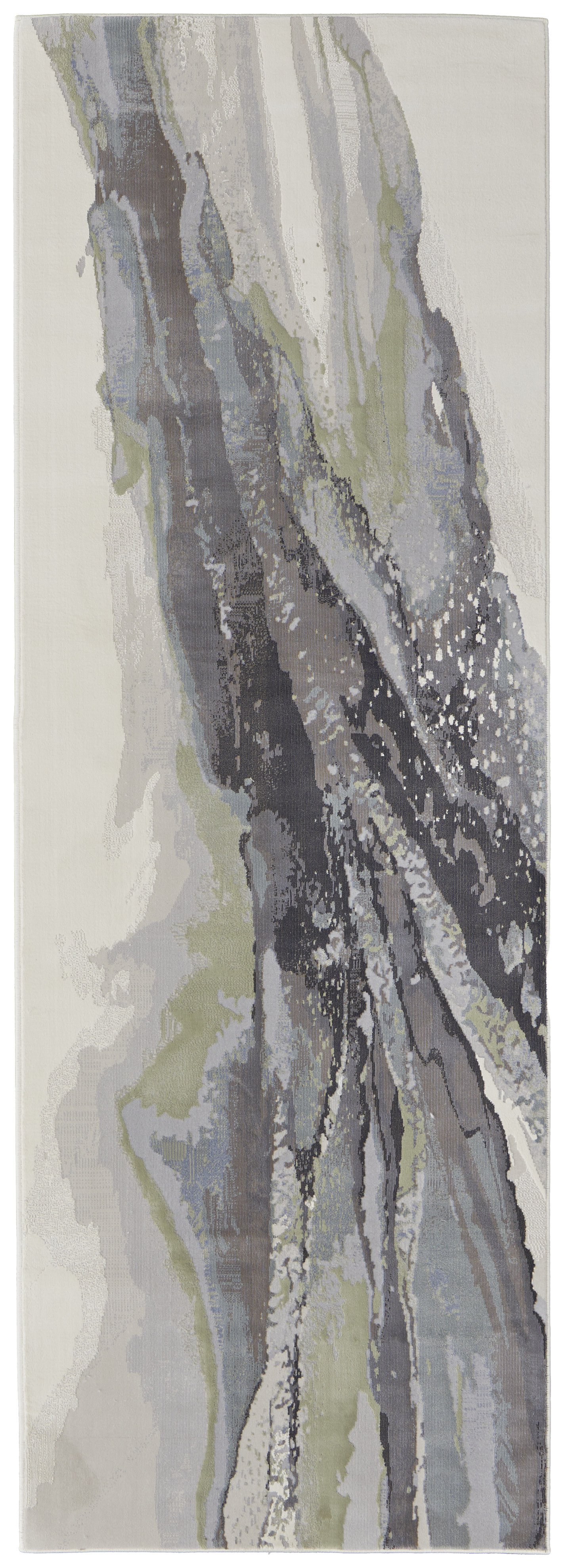 8" Green Purple And Ivory Abstract Power Loom Runner Rug