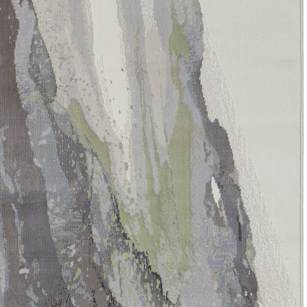 8" Green Purple And Ivory Abstract Power Loom Runner Rug