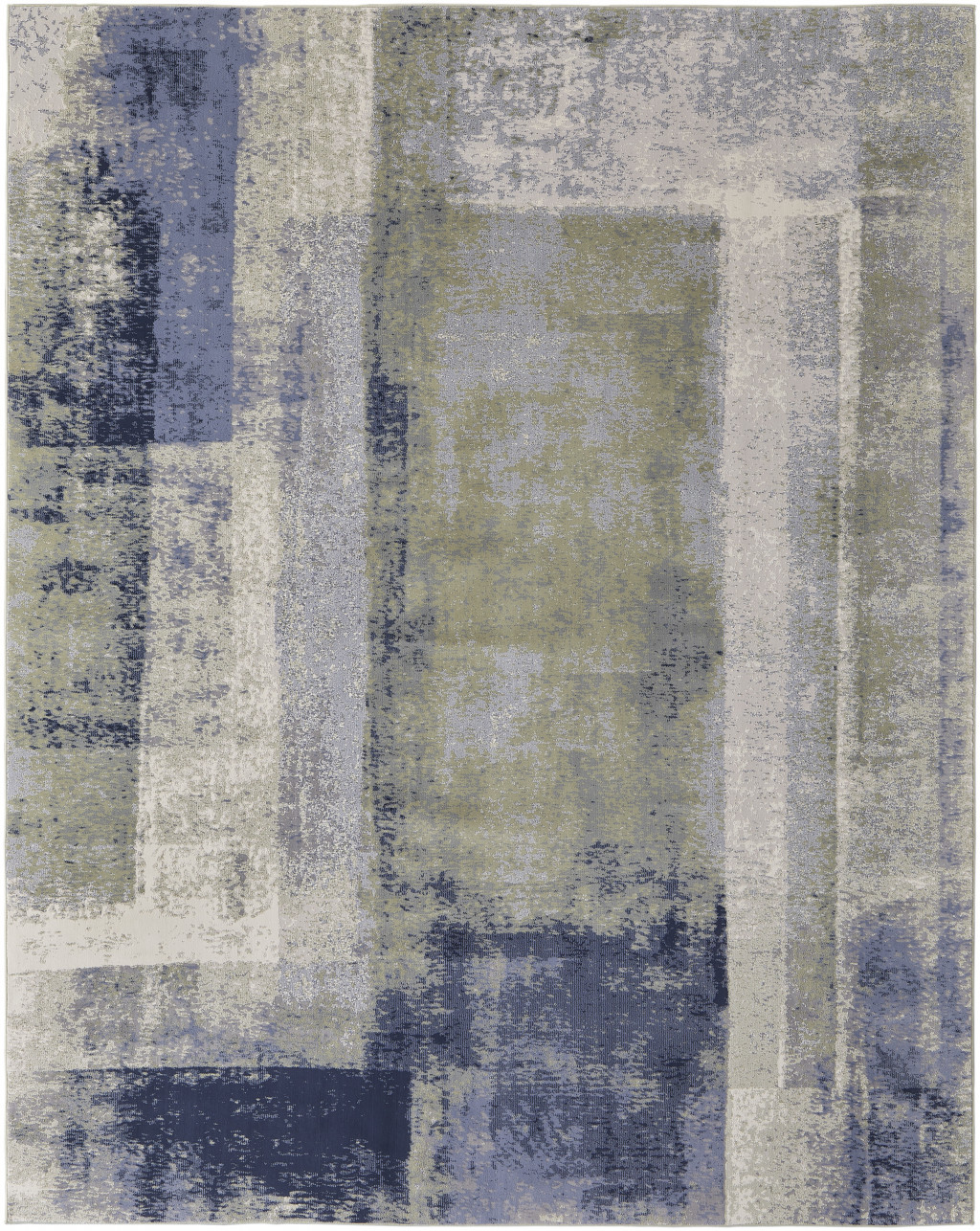 4' X 6' Blue Green And Ivory Abstract Power Loom Distressed Area Rug-513185-1