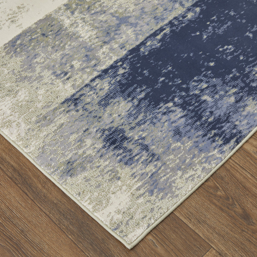 4" X 6" Blue and Ivory Abstract Power Loom Distressed Area Rug