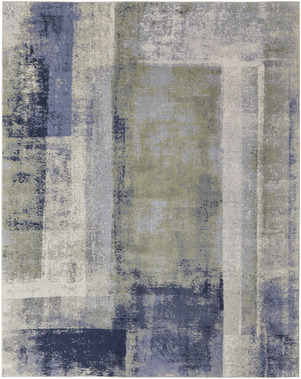8" X 10" Blue and Ivory Abstract Power Loom Distressed Area Rug