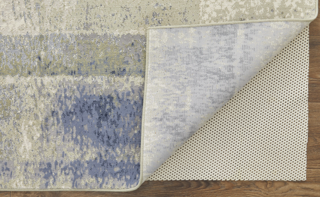 8" X 10" Blue and Ivory Abstract Power Loom Distressed Area Rug