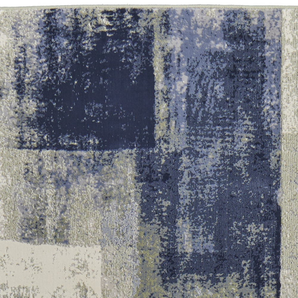 8" Blue Green And Ivory Abstract Power Loom Distressed Runner Rug
