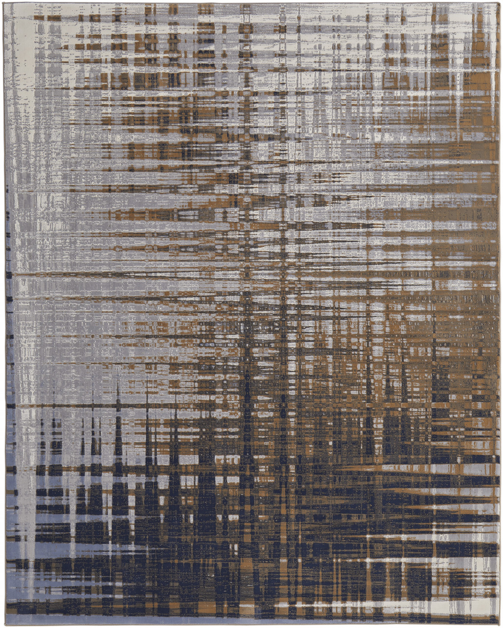 9" X 12" Blue Orange And Gray Abstract Power Loom Area Rug