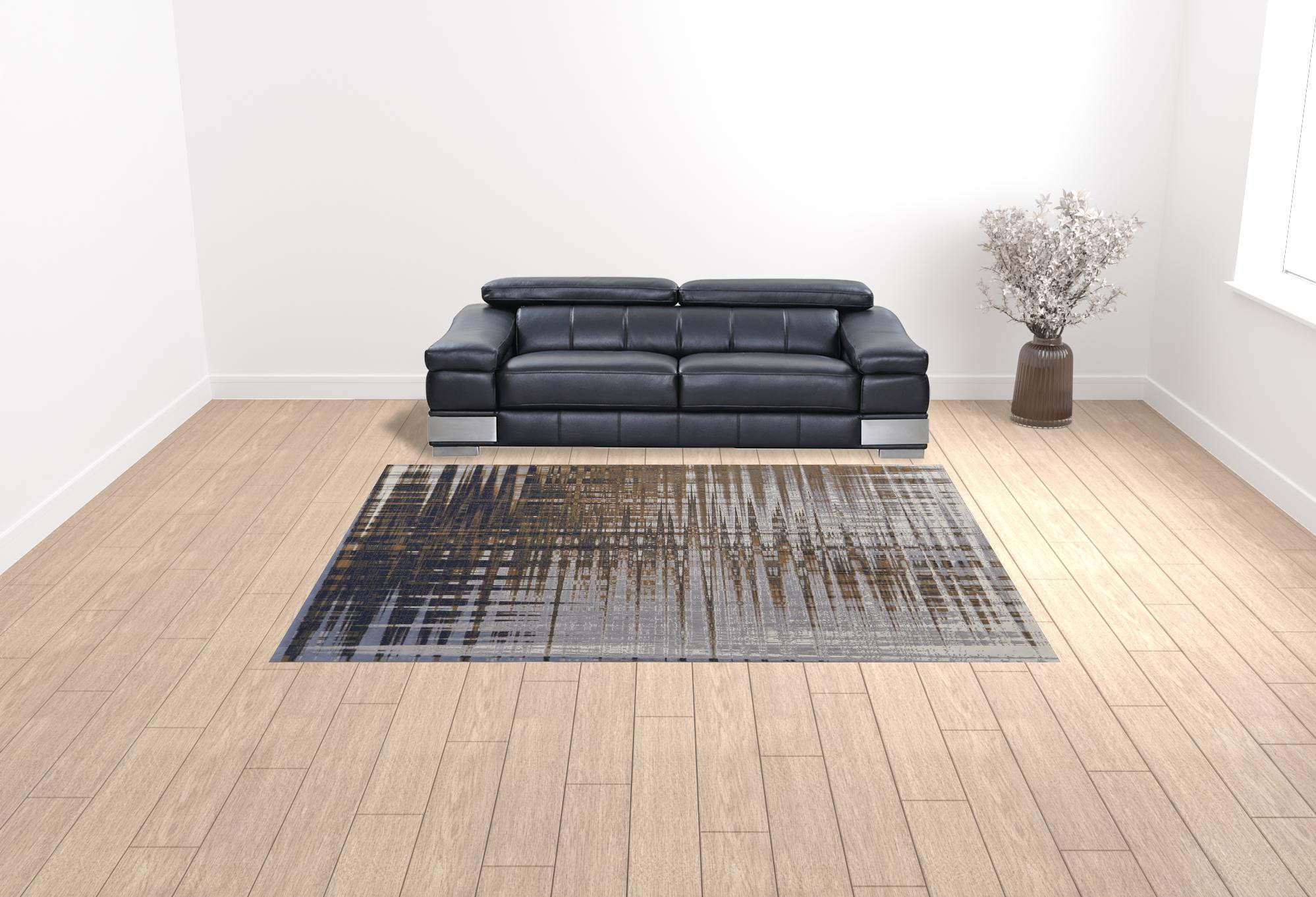 9" X 12" Blue Orange And Gray Abstract Power Loom Area Rug