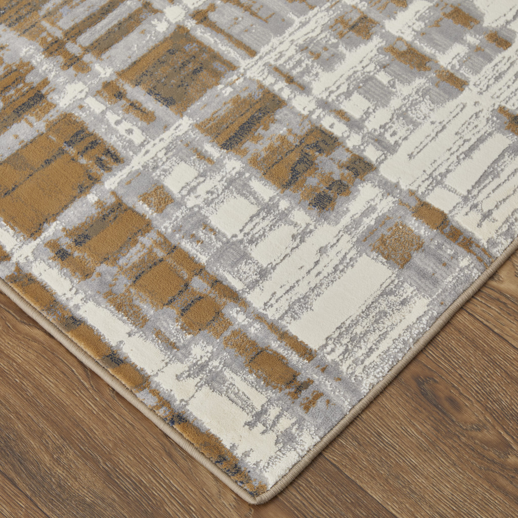 9" X 12" Blue Orange And Gray Abstract Power Loom Area Rug
