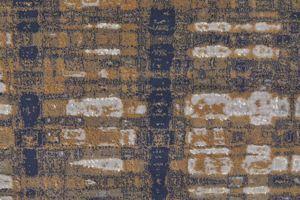 9" X 12" Blue Orange And Gray Abstract Power Loom Area Rug