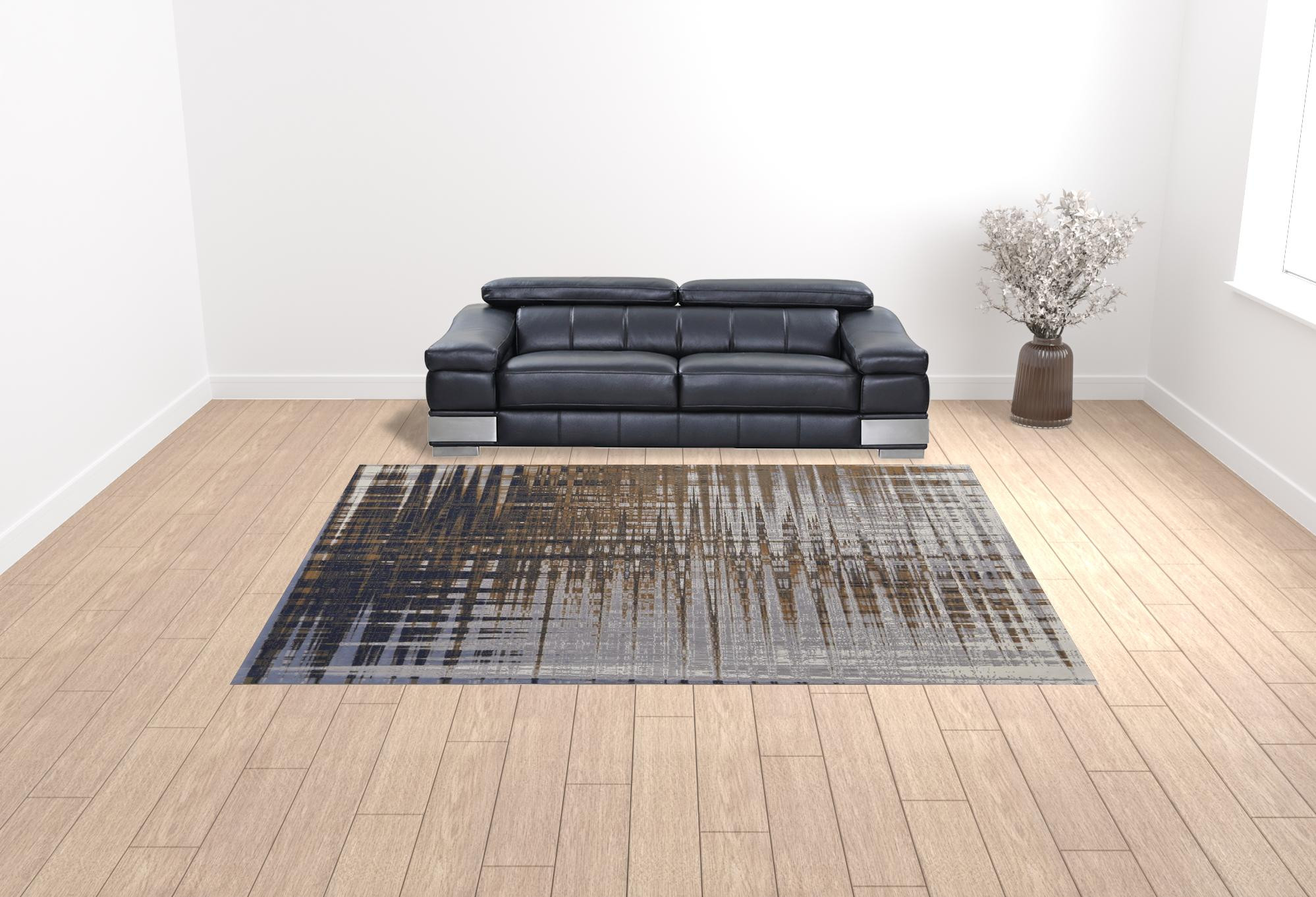 10" X 13" Blue Orange And Gray Abstract Power Loom Area Rug
