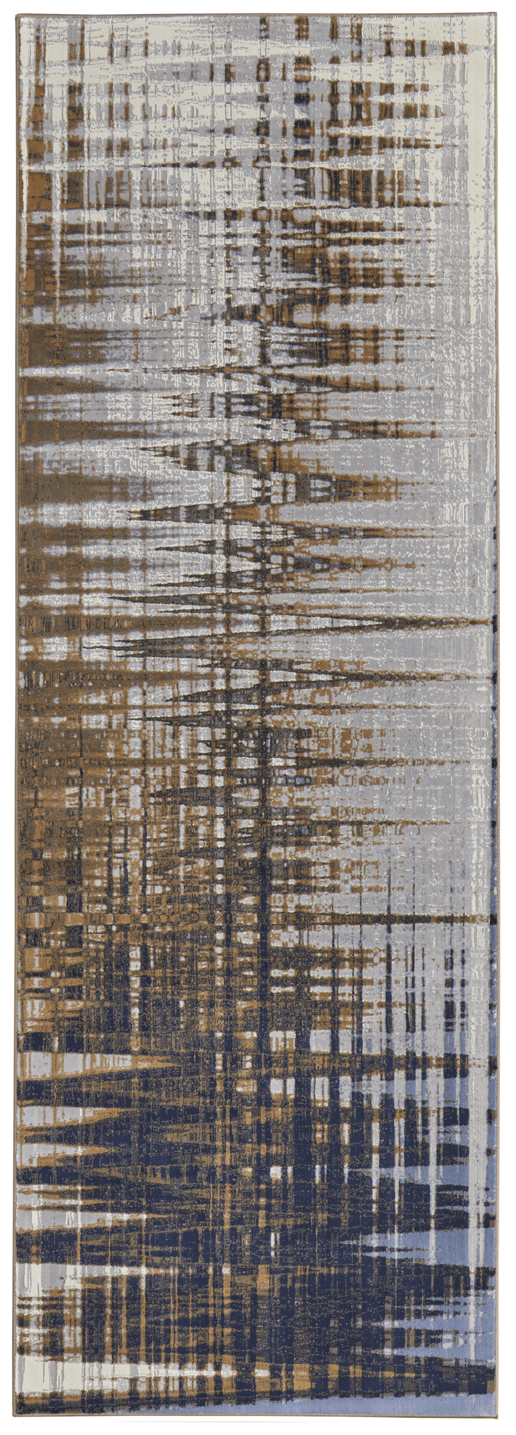 8" Blue Orange And Gray Abstract Power Loom Runner Rug