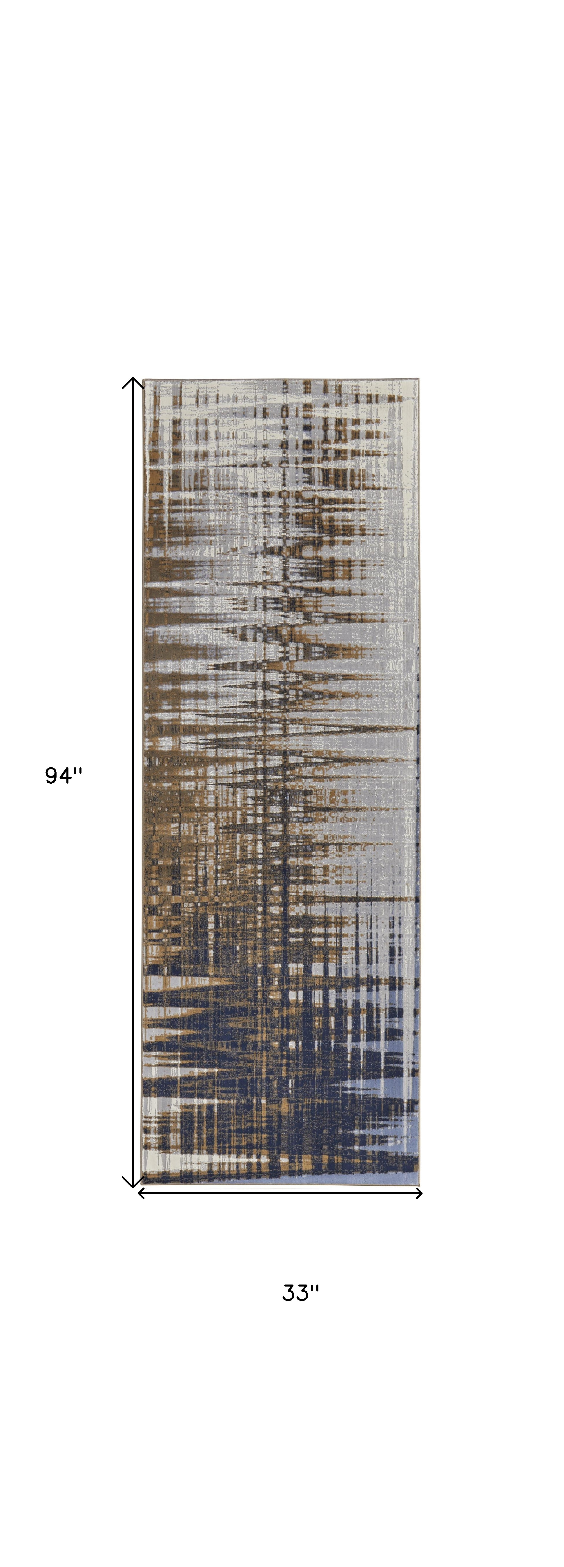 8" Blue Orange And Gray Abstract Power Loom Runner Rug