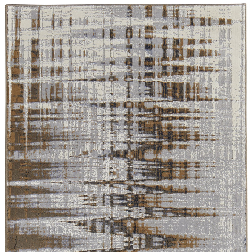 8" Blue Orange And Gray Abstract Power Loom Runner Rug