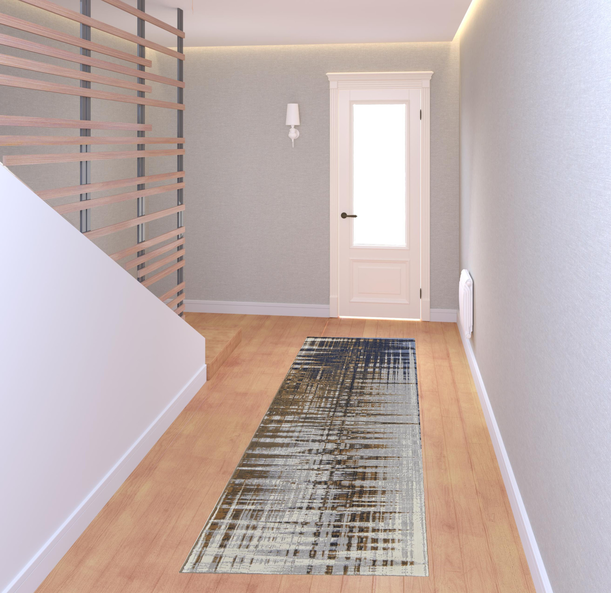 8" Blue Orange And Gray Abstract Power Loom Runner Rug