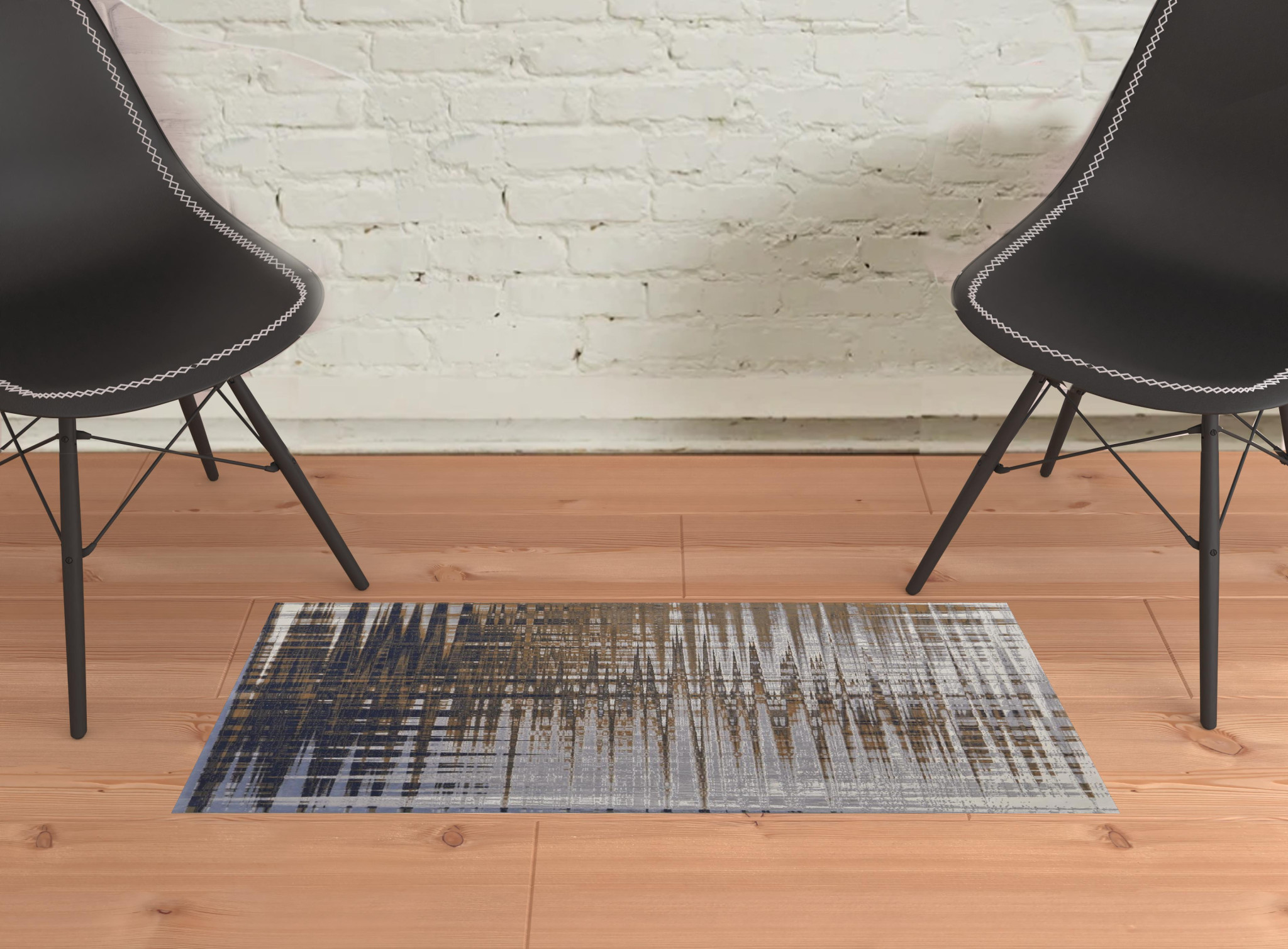 2" X 3" Blue Orange And Gray Abstract Power Loom Area Rug