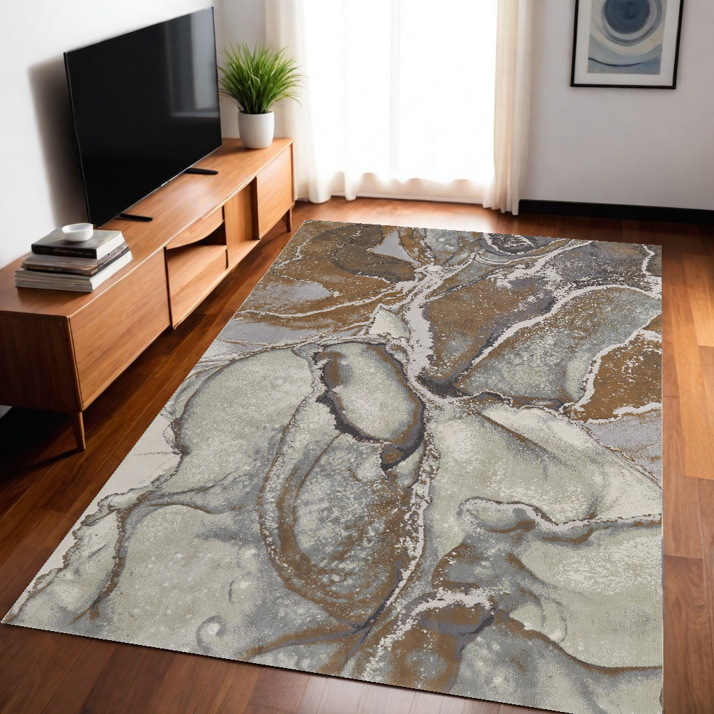 5" X 8" Gray and Brown Marble Power Loom Area Rug