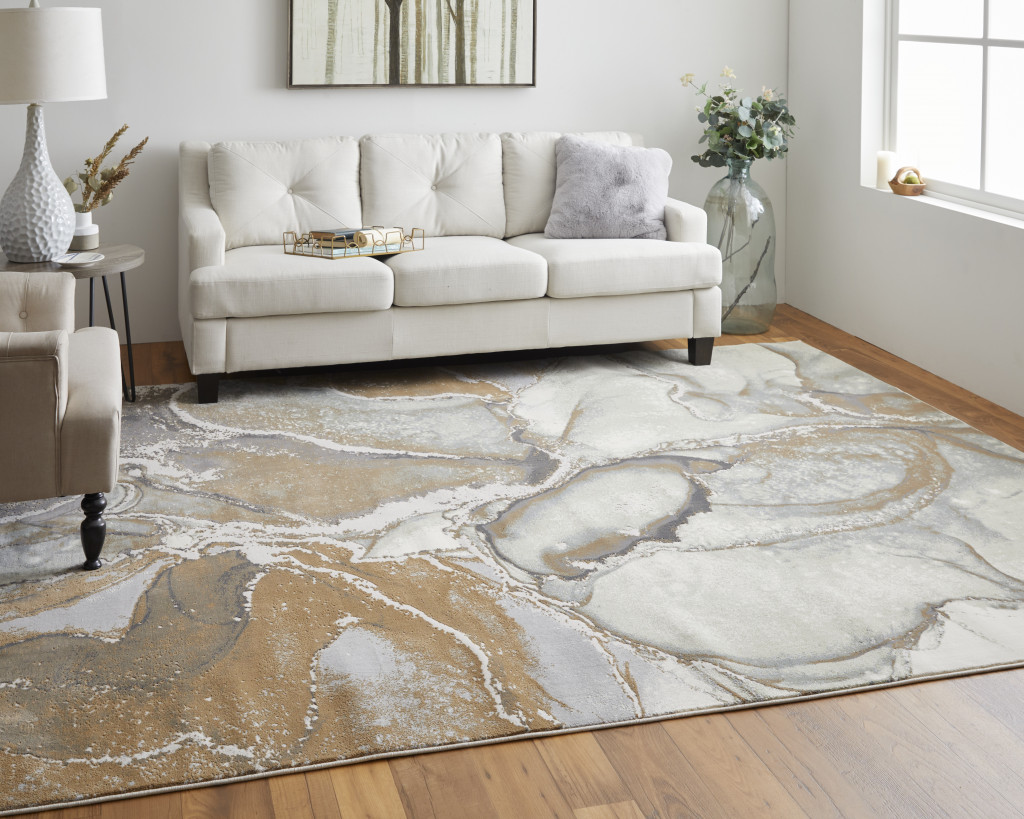 2" X 3" Gray and Brown Marble Power Loom Area Rug