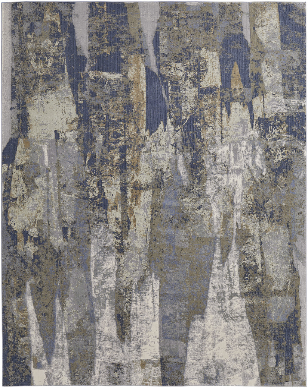 9" X 12" Blue Gray And Tan Abstract Power Loom Distressed Area Rug