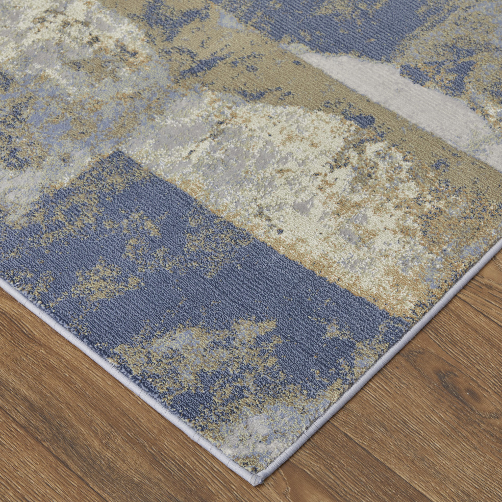 9" X 12" Blue Gray And Tan Abstract Power Loom Distressed Area Rug