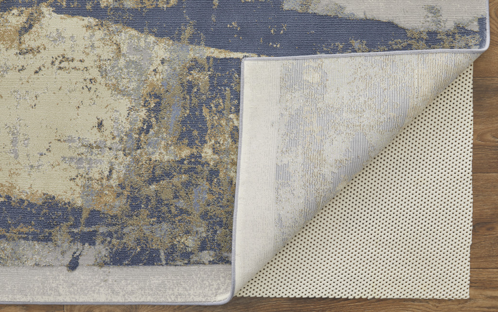 9" X 12" Blue Gray And Tan Abstract Power Loom Distressed Area Rug